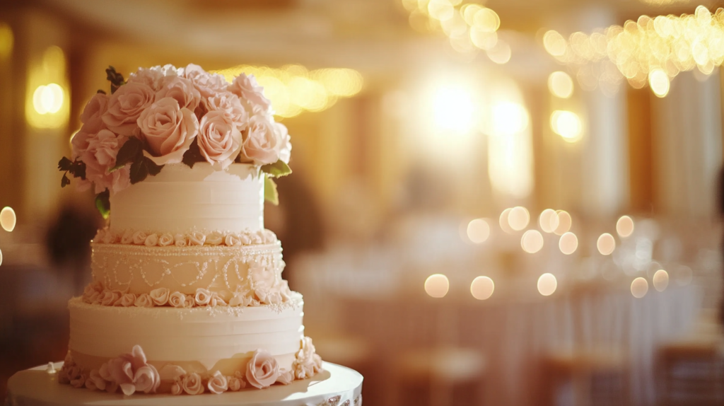 zdjęcie biało-różowego tortu weselengo.