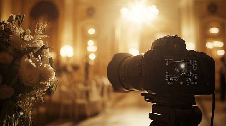 profesjonalna kamera przygotowana do nagrywania filmu podczas ślubu.