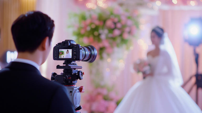 fotograf robiący zdjęcie pannie młodej.