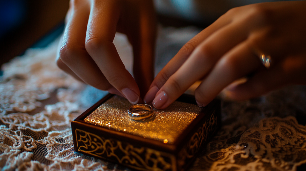 zbliżenie na obrączki ślubne podczas przygotowań do ślubu.