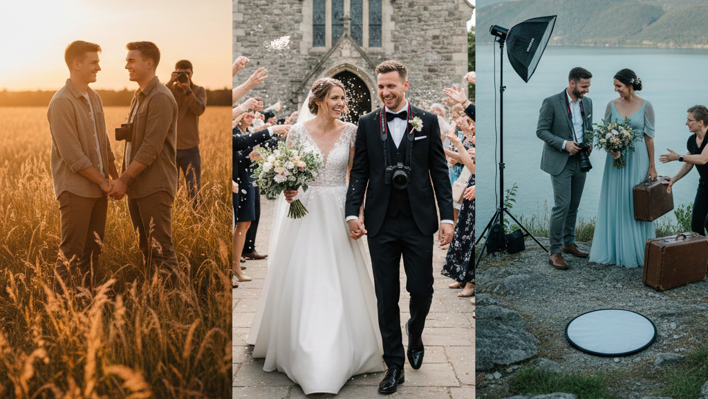 Obraz jest pionowym tryptykiem, czyli kolażem złożonym z trzech sąsiadujących ze sobą, realistycznych fotografii ślubnych, mających za zadanie wizualnie przedstawić różne typy sesji zdjęciowych